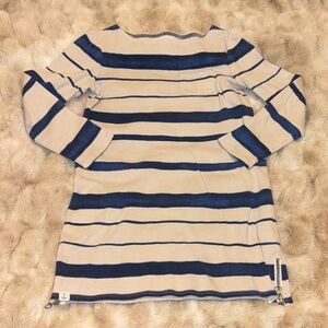 Lands' End Cream and Navy Striped Long Sleeve Shirt